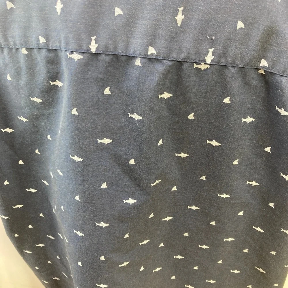 MOLOKAI SURF Men's 3XL Navy Blue Shark‎ Sailboat Short Sleeve Button Down Shirt
